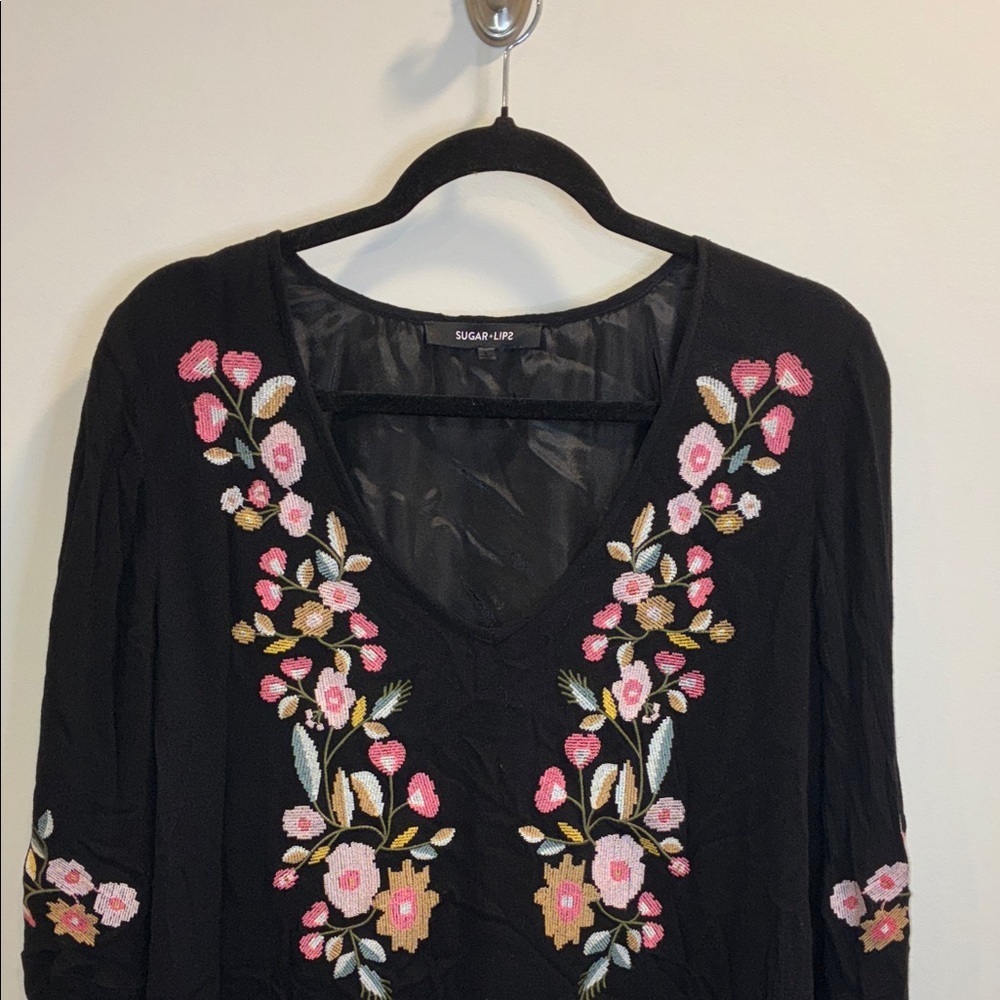Sugarlips Swing Trapeze Embroidered Bell Sleeve Dress Size Large - Picture 6 of 9
